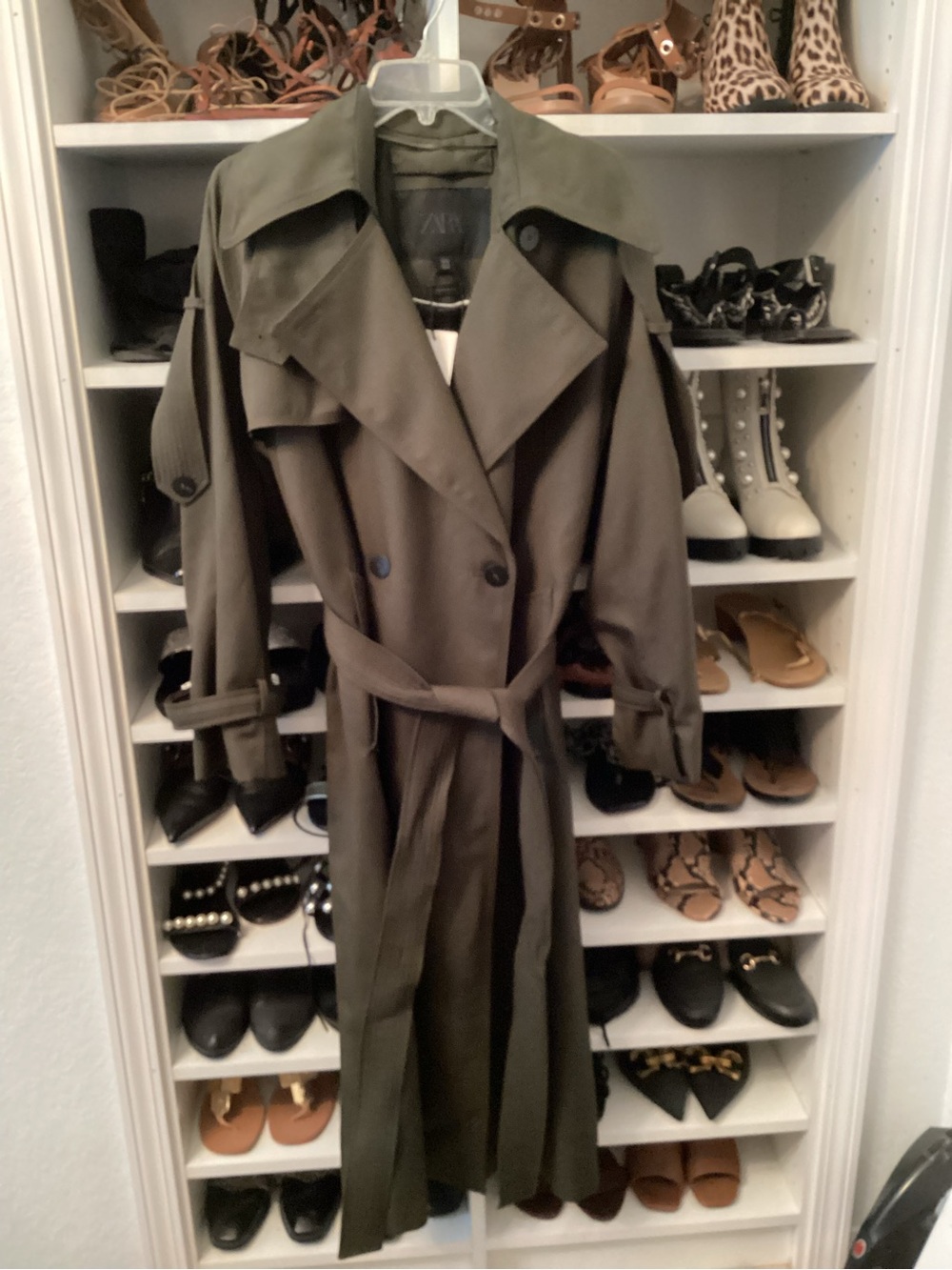 Zara Olive Trench Coat - Women's Oversized Long Coat - Picture 12 of 14